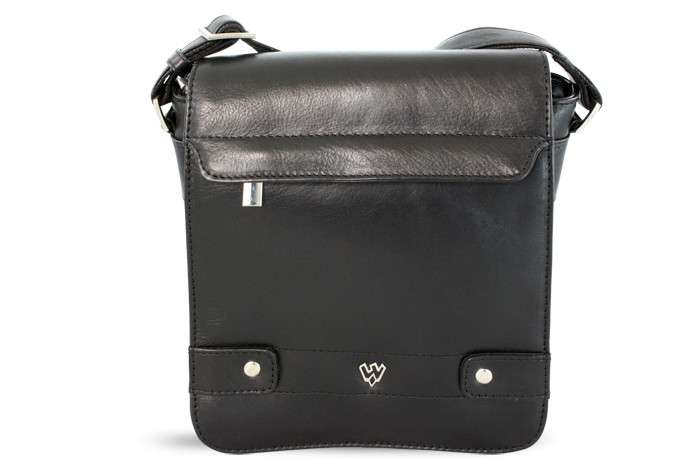 Malý černý pánský kožený crossbag s klopnou 215-1701-60