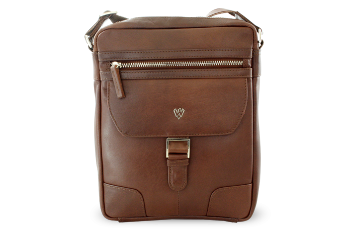 Hnědý pánský kožený zipový crossbag 215-1792-40