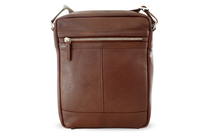 Hnědý pánský kožený zipový crossbag 215-1792-40