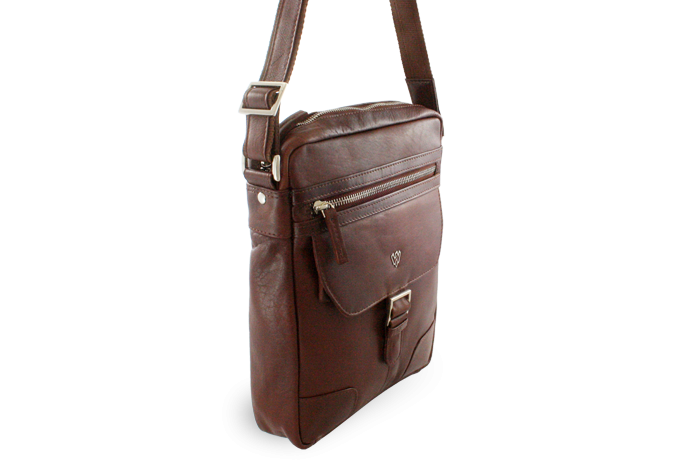 Hnědý pánský kožený zipový crossbag 215-1792-40