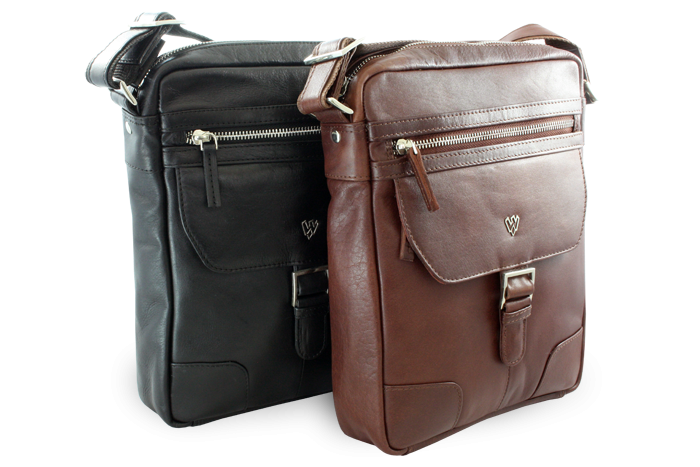 Hnědý pánský kožený zipový crossbag 215-1792-40