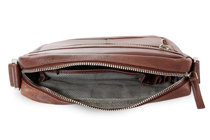 Hnědý pánský kožený zipový crossbag 215-1792-40
