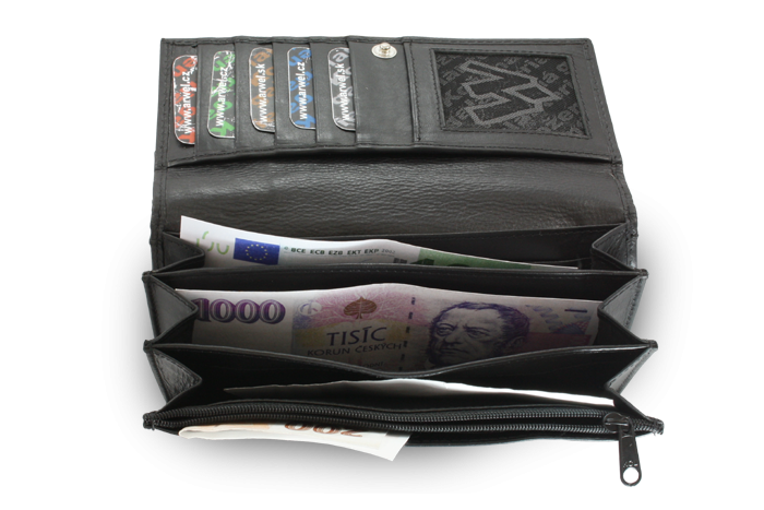 Černá dámská psaníčková kožená peněženka s klopnou 511-4233-60