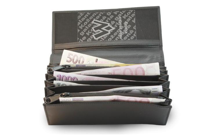 Černá kožená číšnická peněženka s kapsami na mince 515-2401-60