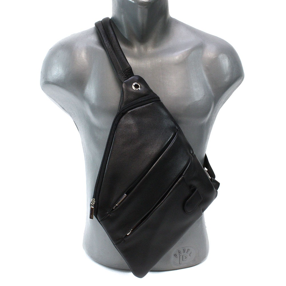 Černý kožený pánský zipový crossbag 216-1574-60