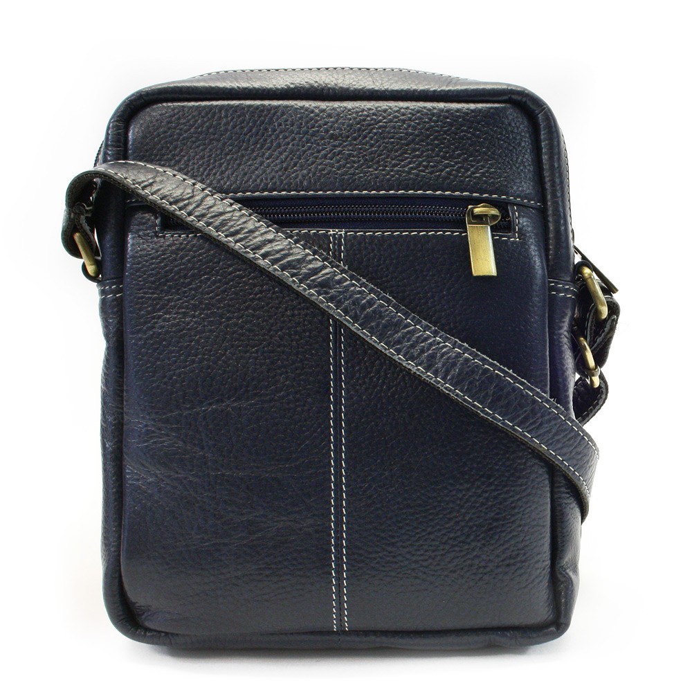 Tmavě modrý pánský kožený zipový crossbag 215-1218-97