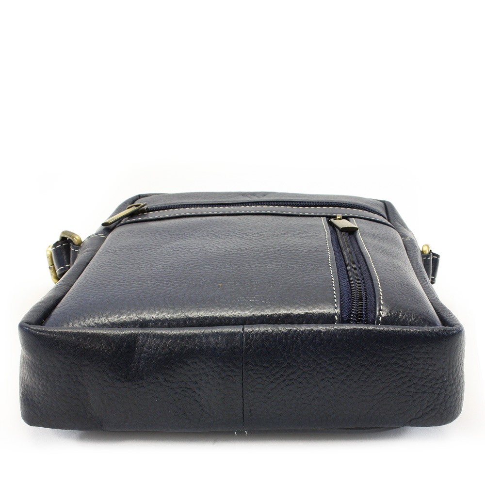 Tmavě modrý pánský kožený zipový crossbag 215-1218-97