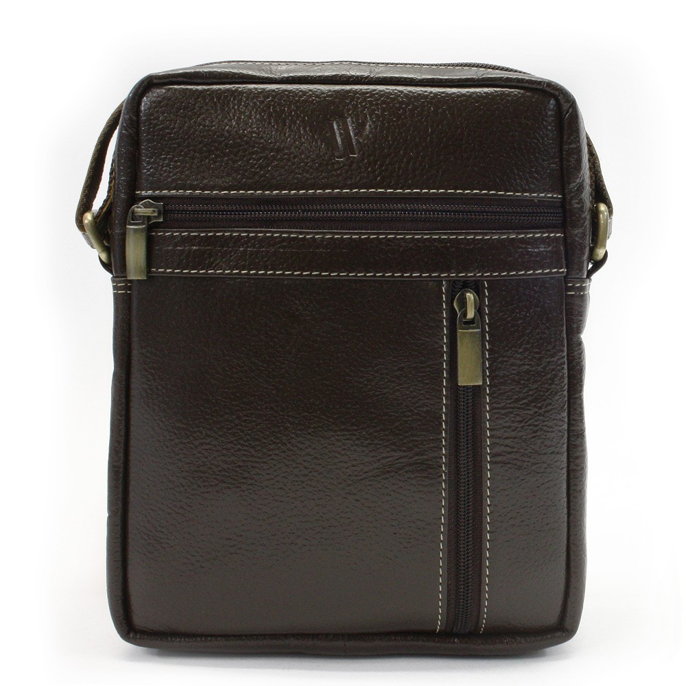 Kávově hnědý pánský kožený zipový crossbag 215-1218-49