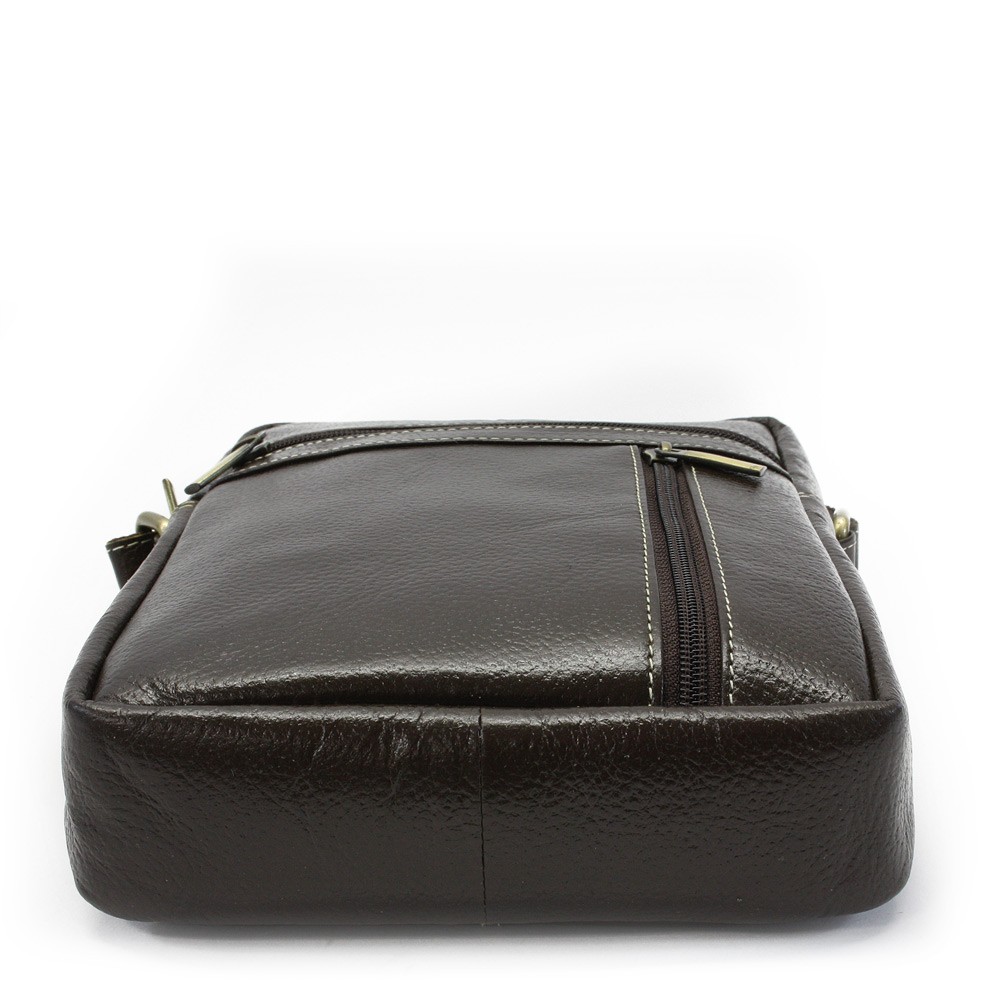 Kávově hnědý pánský kožený zipový crossbag 215-1218-49