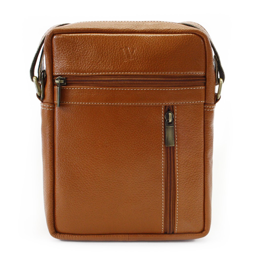 Světle hnědý pánský kožený zipový crossbag 215-1218-05