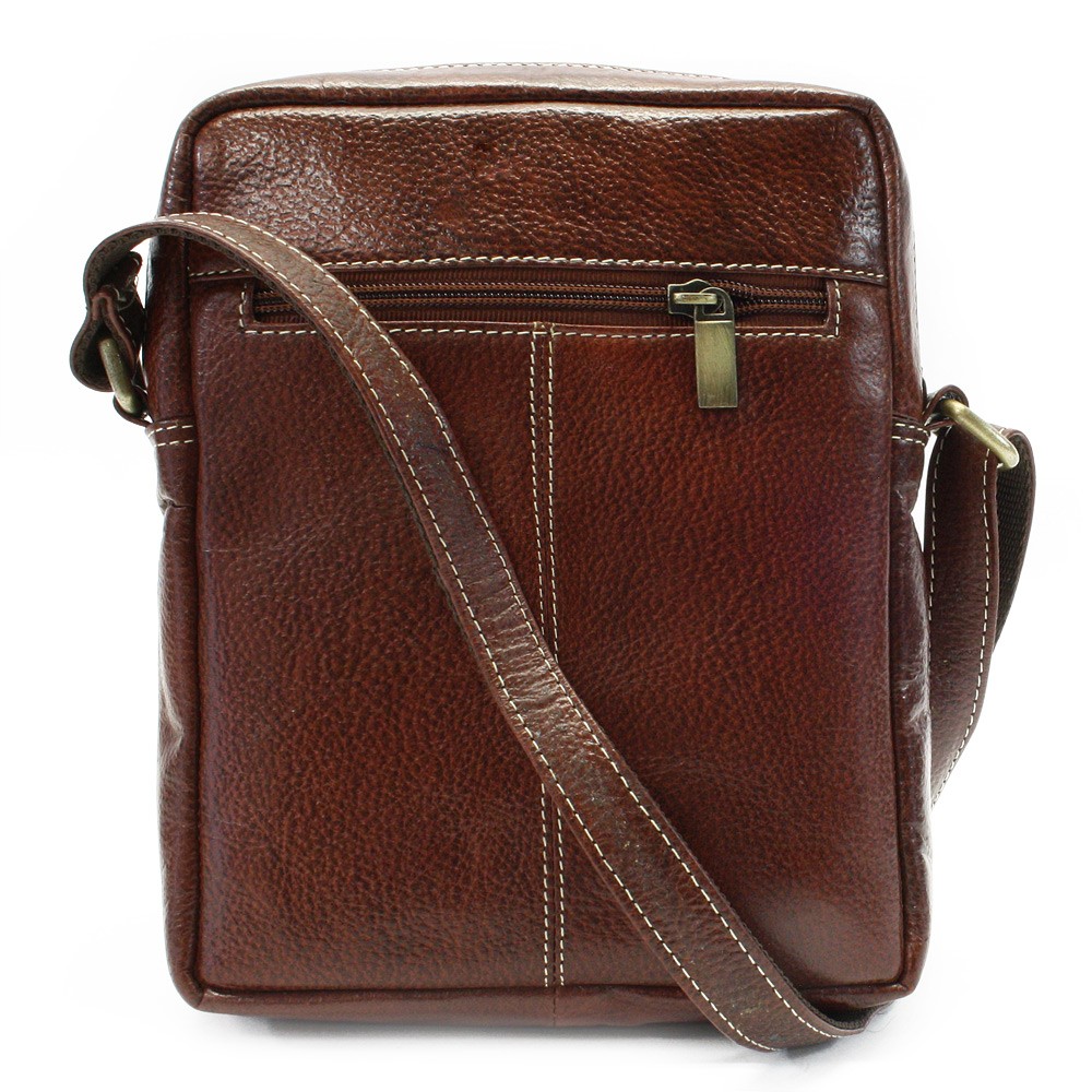 Červenohnědý pánský kožený zipový crossbag 215-1218-40