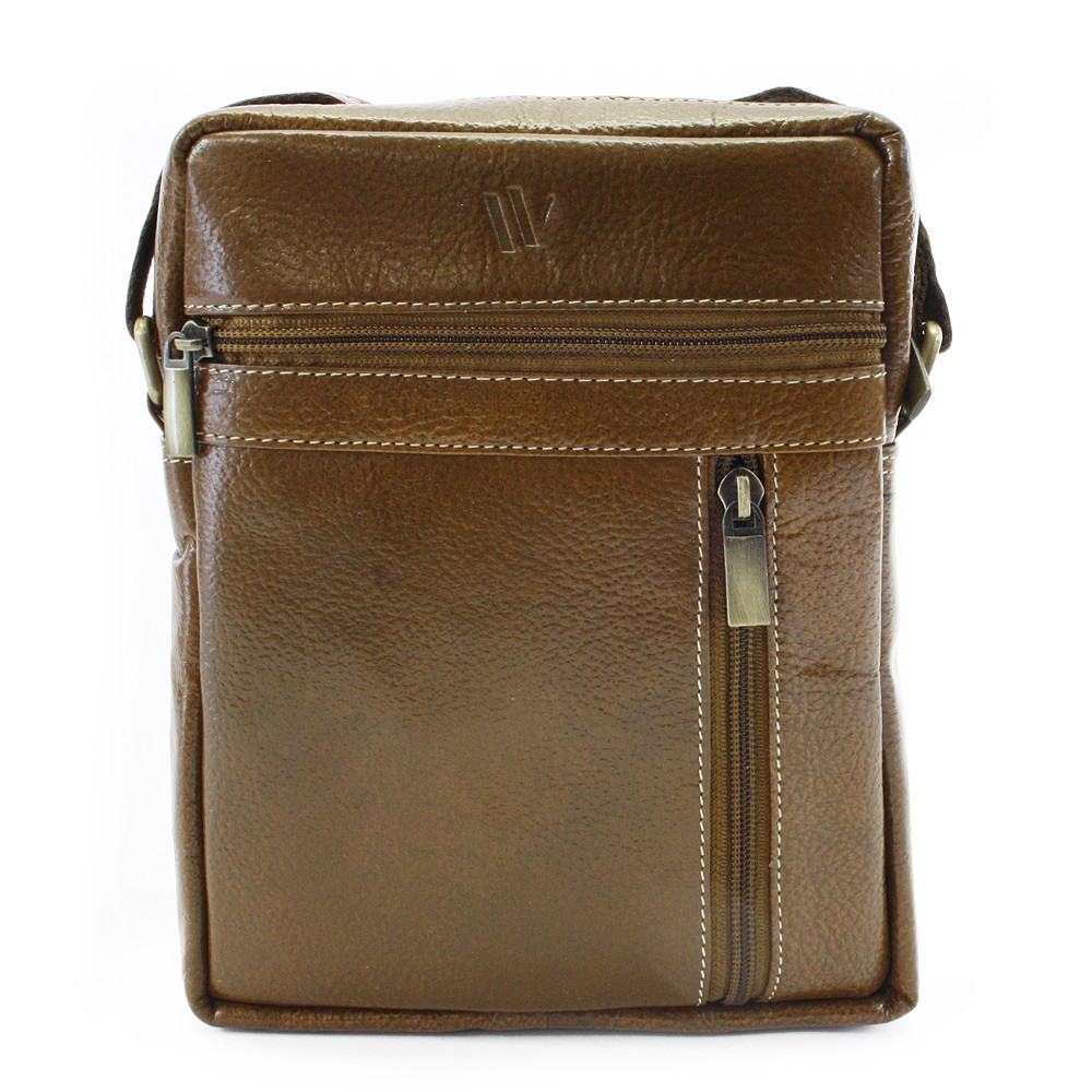 Tmavě hnědý pánský kožený zipový crossbag 215-1218-47