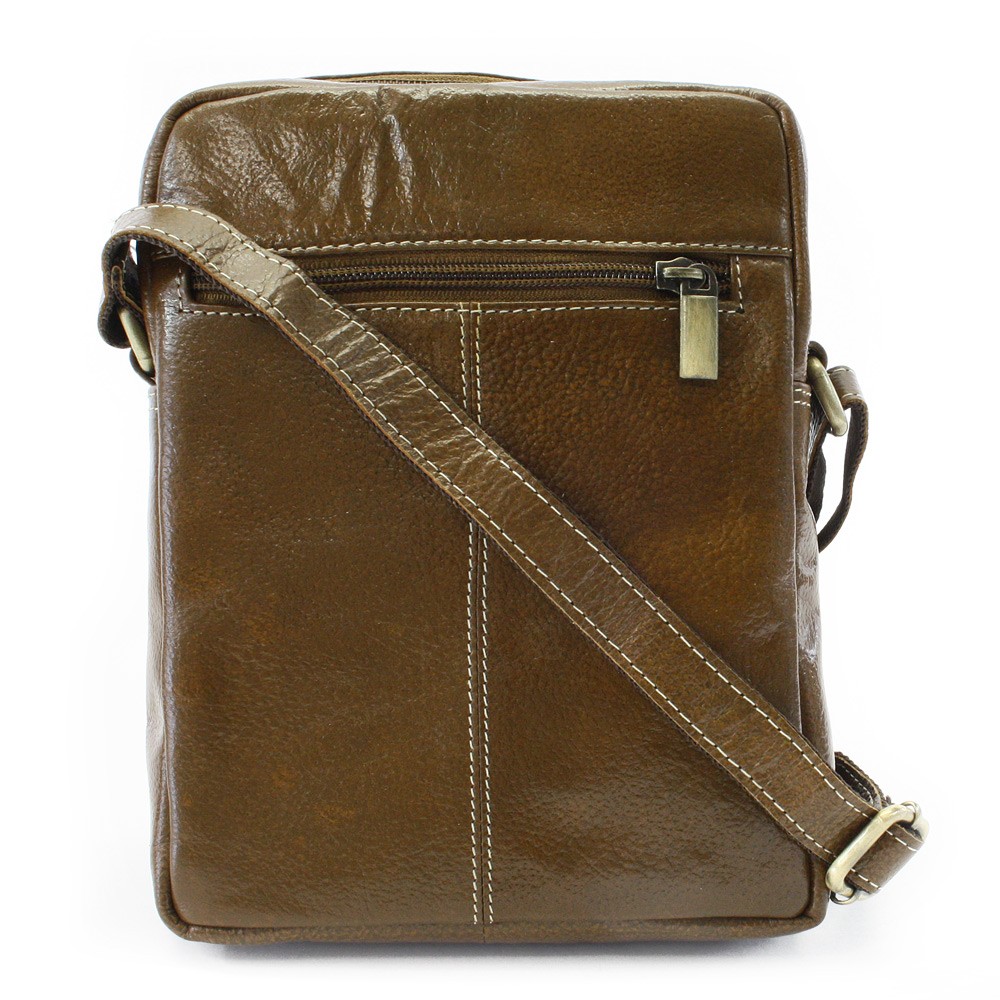 Tmavě hnědý pánský kožený zipový crossbag 215-1218-47