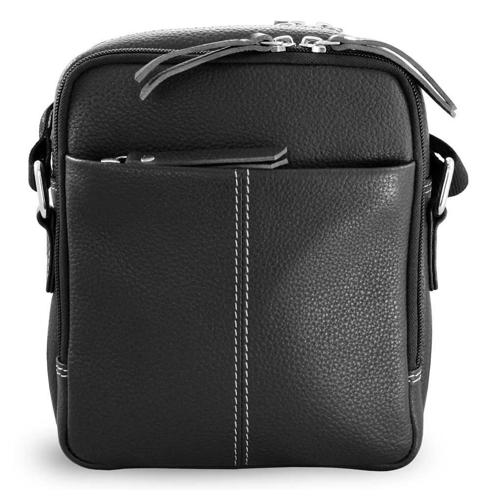 Černý pánský kožený zipový crossbag 215-8913-60