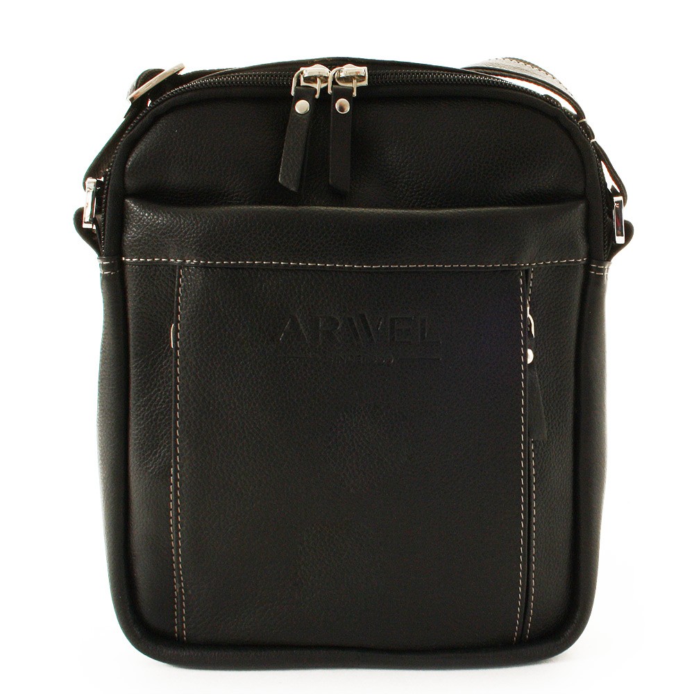 Černý pánský kožený zipový crossbag 215-8913-60