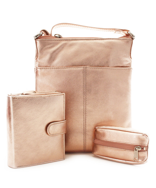 Zlatorůžová sada dámské kabelky, peněženky a klíčenky 412-3013-9769-2418-01