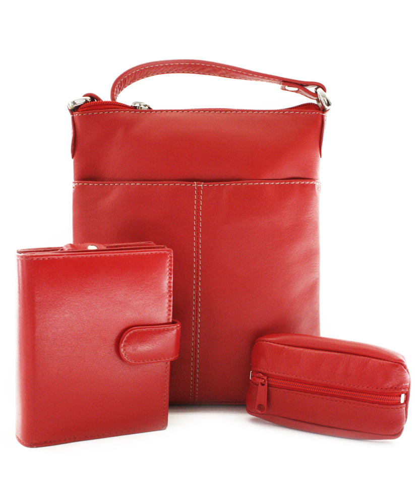 Červená sada dámské kabelky, peněženky a klíčenky 412-3013-9769-2418-31