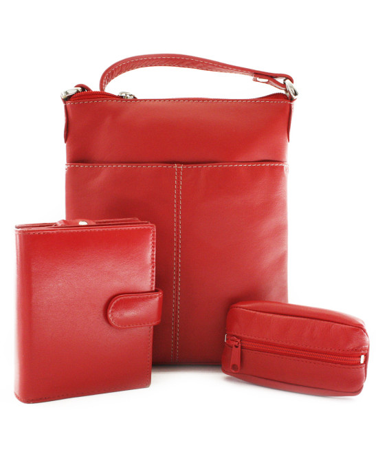 Červená sada dámské kabelky, peněženky a klíčenky 412-3013-9769-2418-31