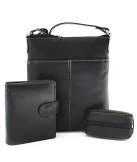 Černá sada dámské kabelky, peněženky a klíčenky 412-3013-9769-2418-60