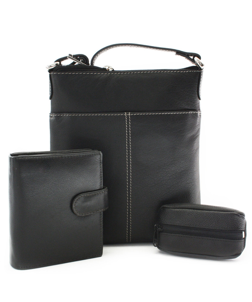 Černá sada dámské kabelky, peněženky a klíčenky 412-3013-9769-2418-60