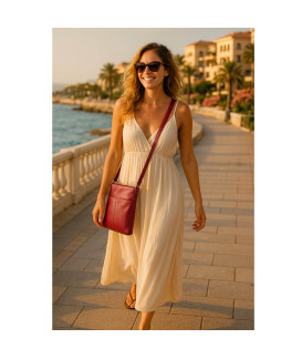 Burgundy kožená zipová kabelka 212-3013-34