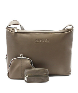 Šedohnědá sada dámské kabelky, peněženky a klíčenky 412-4003-1745-2418-26