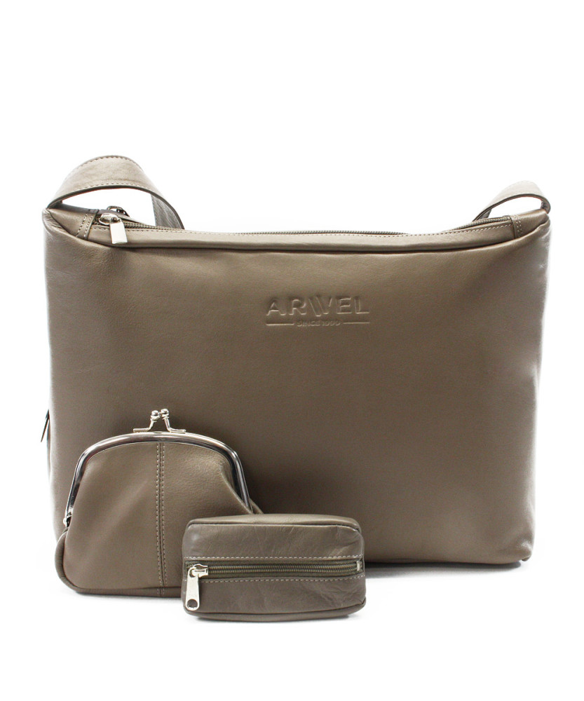 Šedohnědá sada dámské kabelky, peněženky a klíčenky 412-4003-1745-2418-26