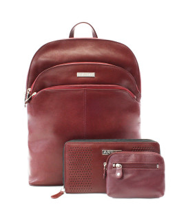 Vínově červená sada dámského batohu, peněženky a klíčenky 412-8955-4722-8104-34