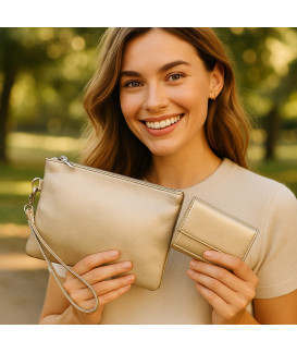 Zlatá sada dámské etue a peněženky 412-0025-4392A-01