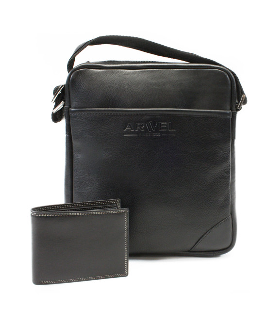 Sada černého pánského crossbagu a peněženky 412-1713-9160-60