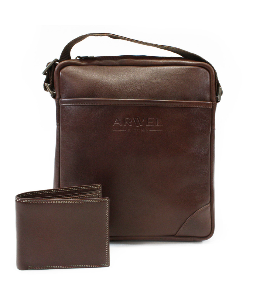 Sada hnědého pánského crossbagu a peněženky 412-1713-9160-40