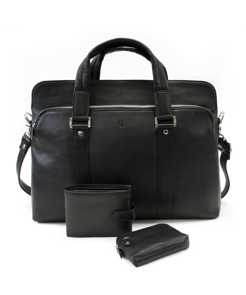 Sada černé tašky na notebook, peněženky a klíčenky 412-2187-4404-8104-60