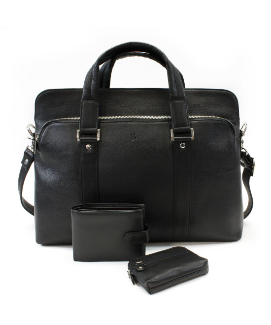 Sada černé tašky na notebook, peněženky a klíčenky 412-2187-4404-8104-60