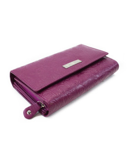 Fuchsiová dámská kožená klopnová peněženka se vzorem 511-2235-36