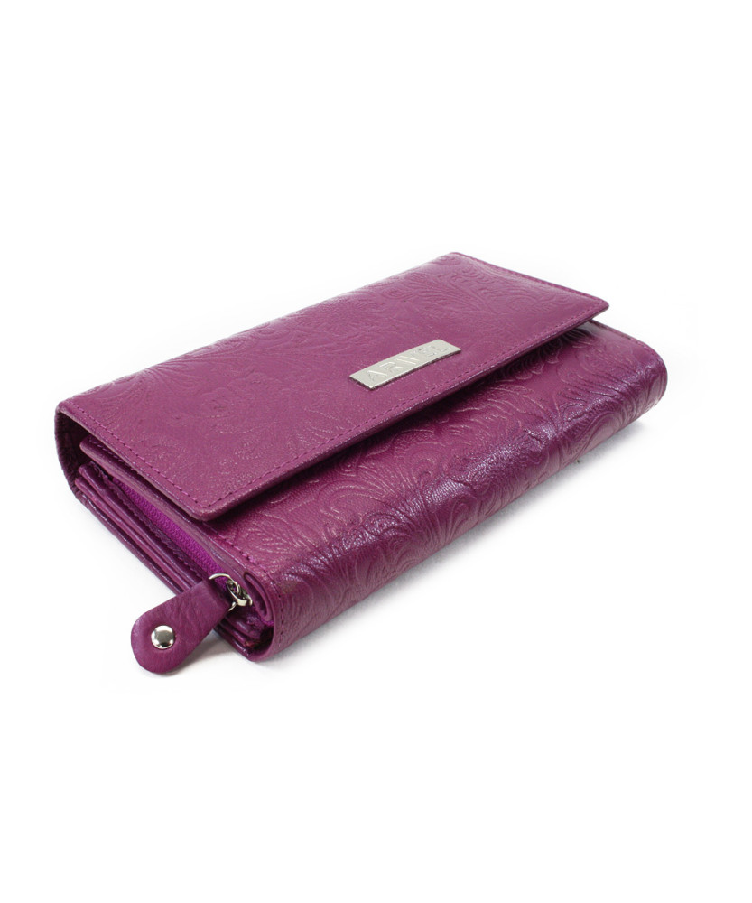 Fuchsiová dámská kožená klopnová peněženka se vzorem 511-2235-36