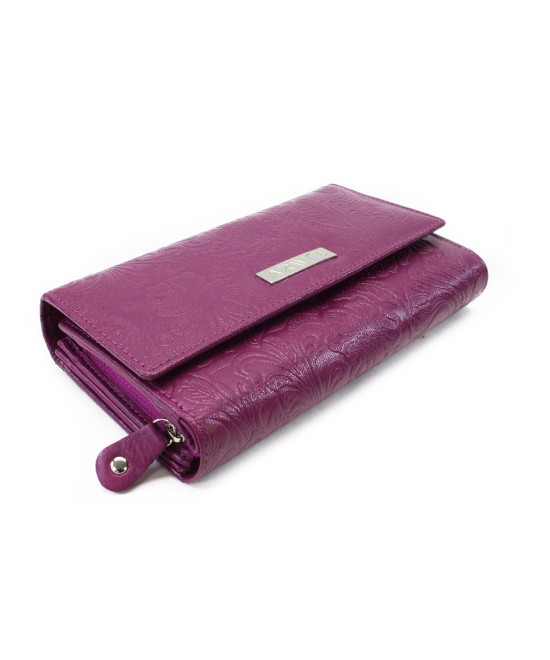 Fuchsiová dámská kožená klopnová peněženka se vzorem 511-2235-36