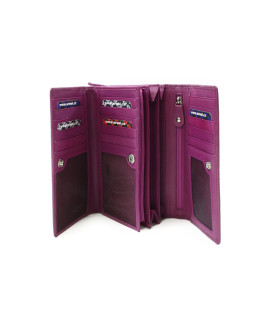 Fuchsiová dámská kožená klopnová peněženka se vzorem 511-2235-36
