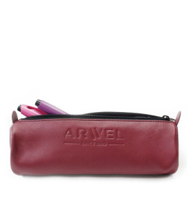 Bordově červený kožený jednokomorový penál 611-5020-60/40