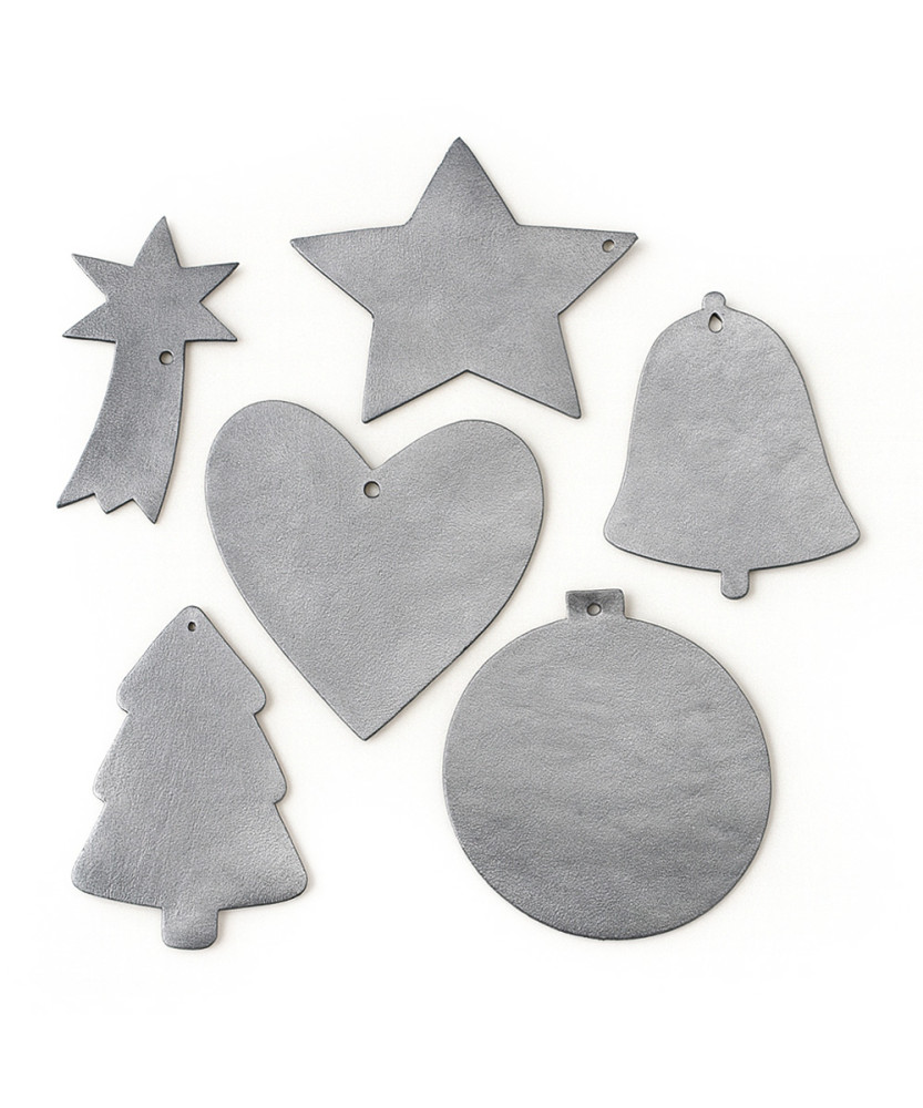 Tmavě stříbrná sada kožených vánočních ozdob 412-1310-29