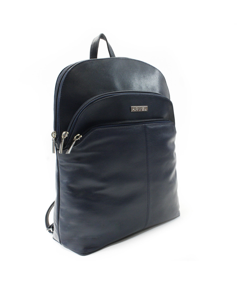 Tmavě modrý kožený zipový batoh 311-8955-97