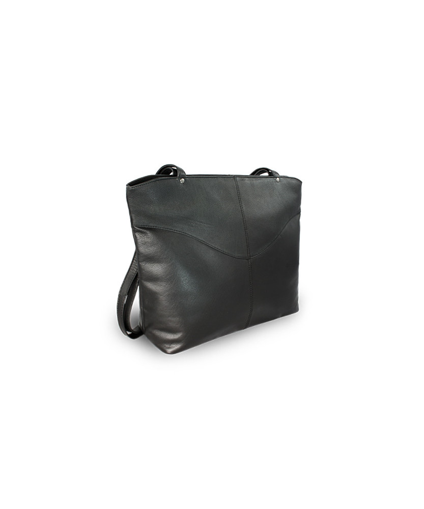 Černá kožená zipová kabelka se dvěma popruhy 212-2018-60