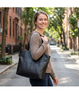 Černá kožená zipová kabelka se dvěma popruhy 212-2018-60