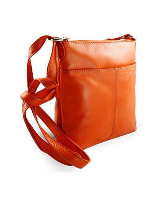Oranžová kožená zipová kabelka 212-3013-84