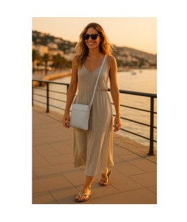 Světle šedá kožená zipová kabelka 212-3013-20