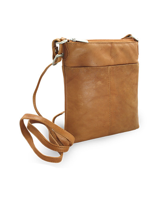 Světle hnědá kožená zipová kabelka 212-3013-05