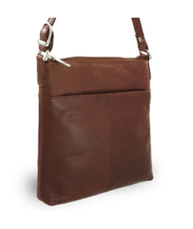 Tmavě hnědá kožená zipová kabelka 212-3013-47