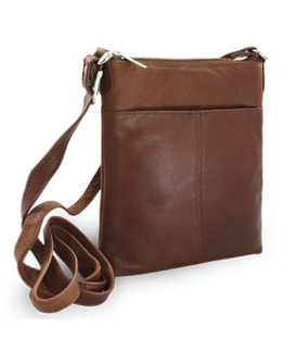 Tmavě hnědá kožená zipová kabelka 212-3013-47