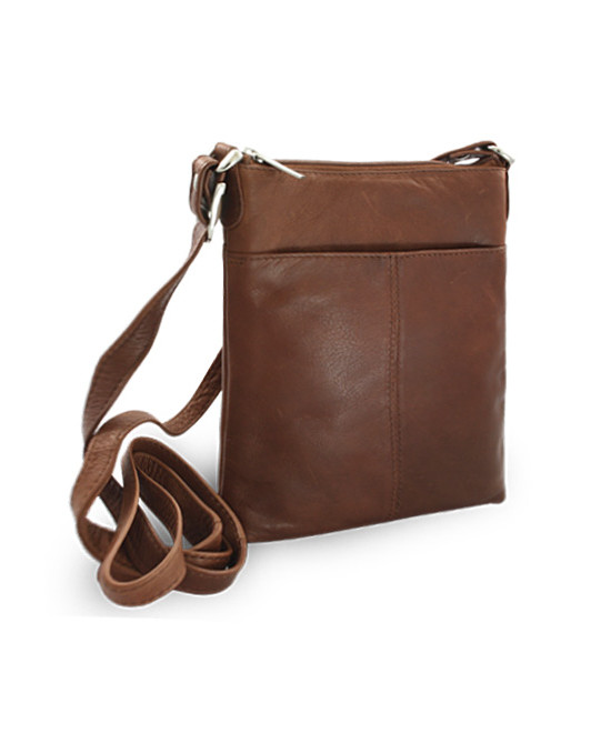 Tmavě hnědá kožená zipová kabelka 212-3013-47