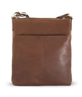 Tmavě hnědá kožená zipová kabelka 212-3013-47