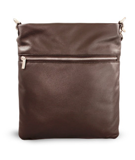 Tmavě hnědá kožená zipová kabelka s popruhem 212-3066-47